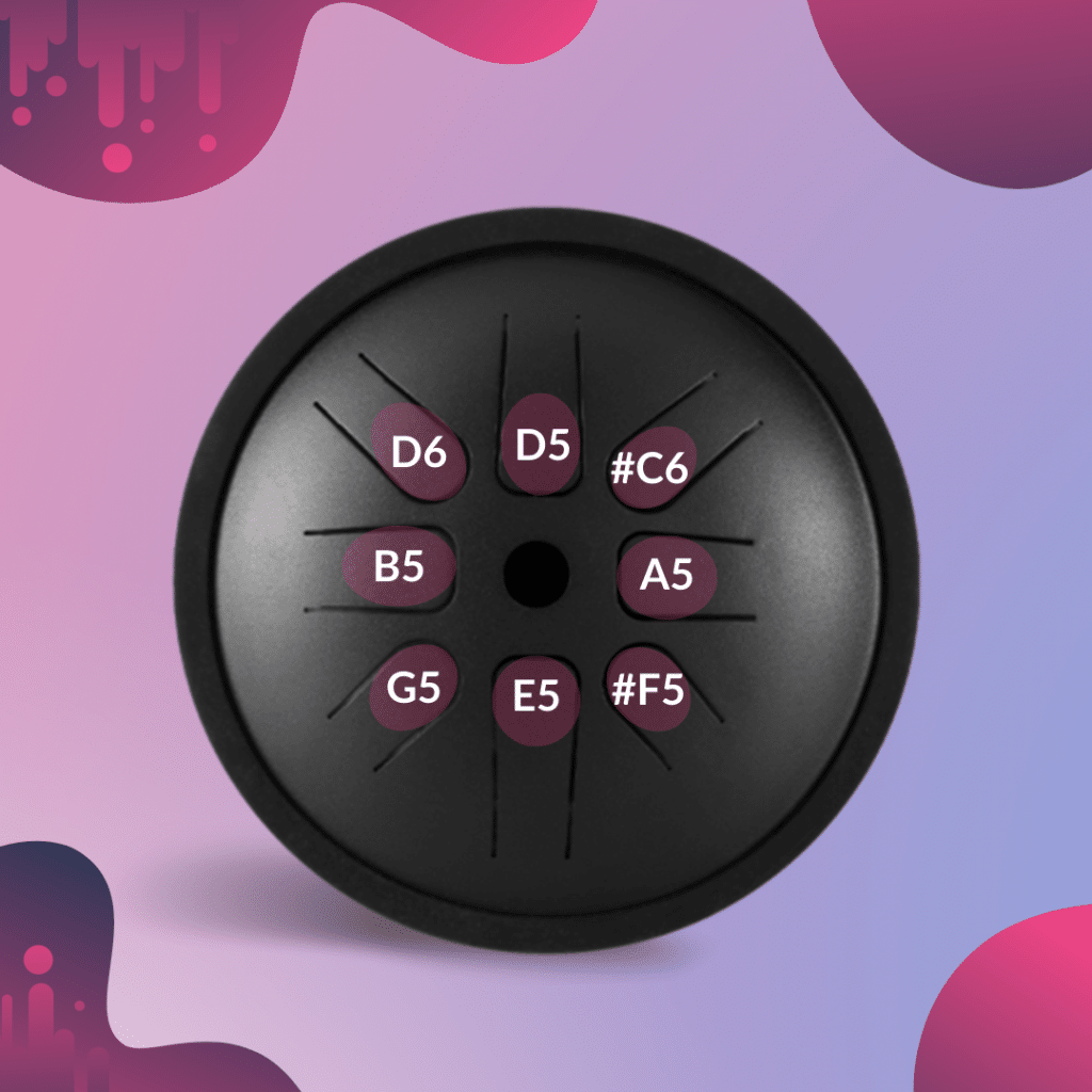 Steel Tongue Drum 8 notes D Major – 17.5 cm – Carbon Colour